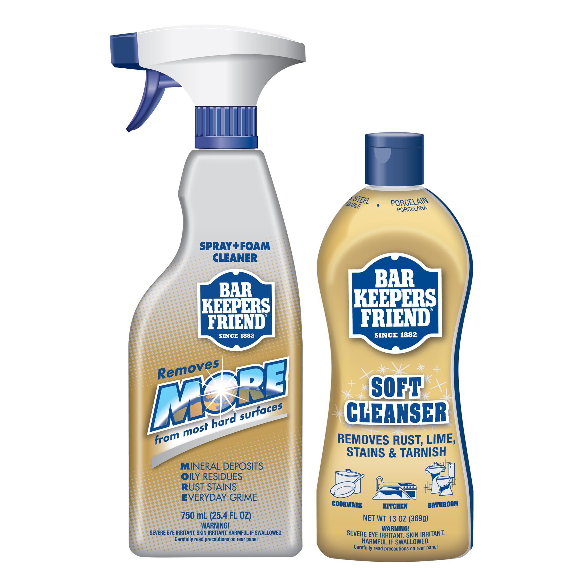 Bar Keepers Friend Bar Keepers Friend Soft Cleanser (13 oz) and MORE Spray + Foam (25.4 oz) Multipurpose Cleaner Bundle, Stain & Rust Remover for Multi Surface Bathroom, Kitchen & Outdoor Cleaning