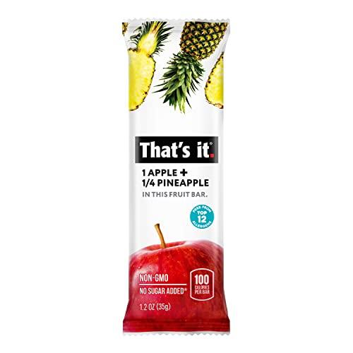 That\'s it. That\'s it. Apple + Pineapple 100% Natural Real Fruit Bar, Best High Fiber Vegan, Gluten Free Healthy Snack, Paleo for Children & Adults, Non GMO No Added Sugar, No Preservatives Energy Food (12 Pack)