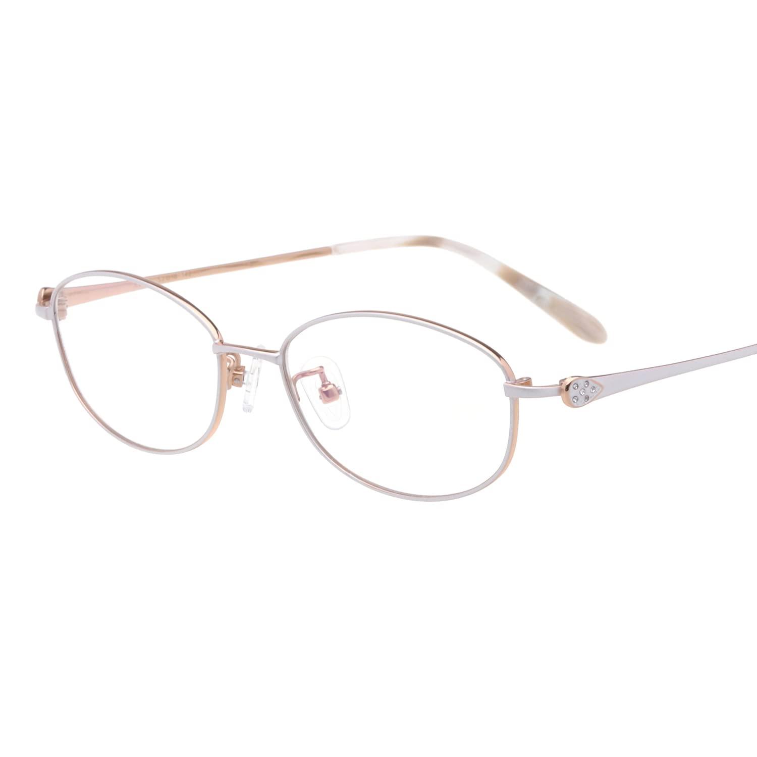 HELES HELES Full Rim Pure Titanium Oval Reading Glasses for Women Anti-Reflective UV400 Coating Single Vision Spectacles Reader-Gold & White||+5.00 Strength