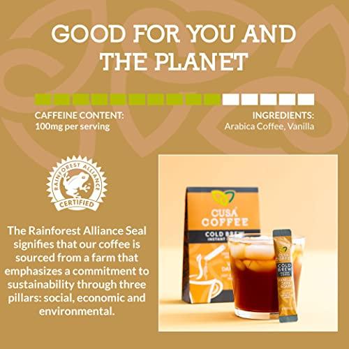 Cusa Tea Cusa Tea & Coffee | Premium Instant Vanilla Dark Roast | Rainforest Alliance Certified Arabica Beans | Hot or Cold Brew Drink Mix Packets (30 Single Servings)