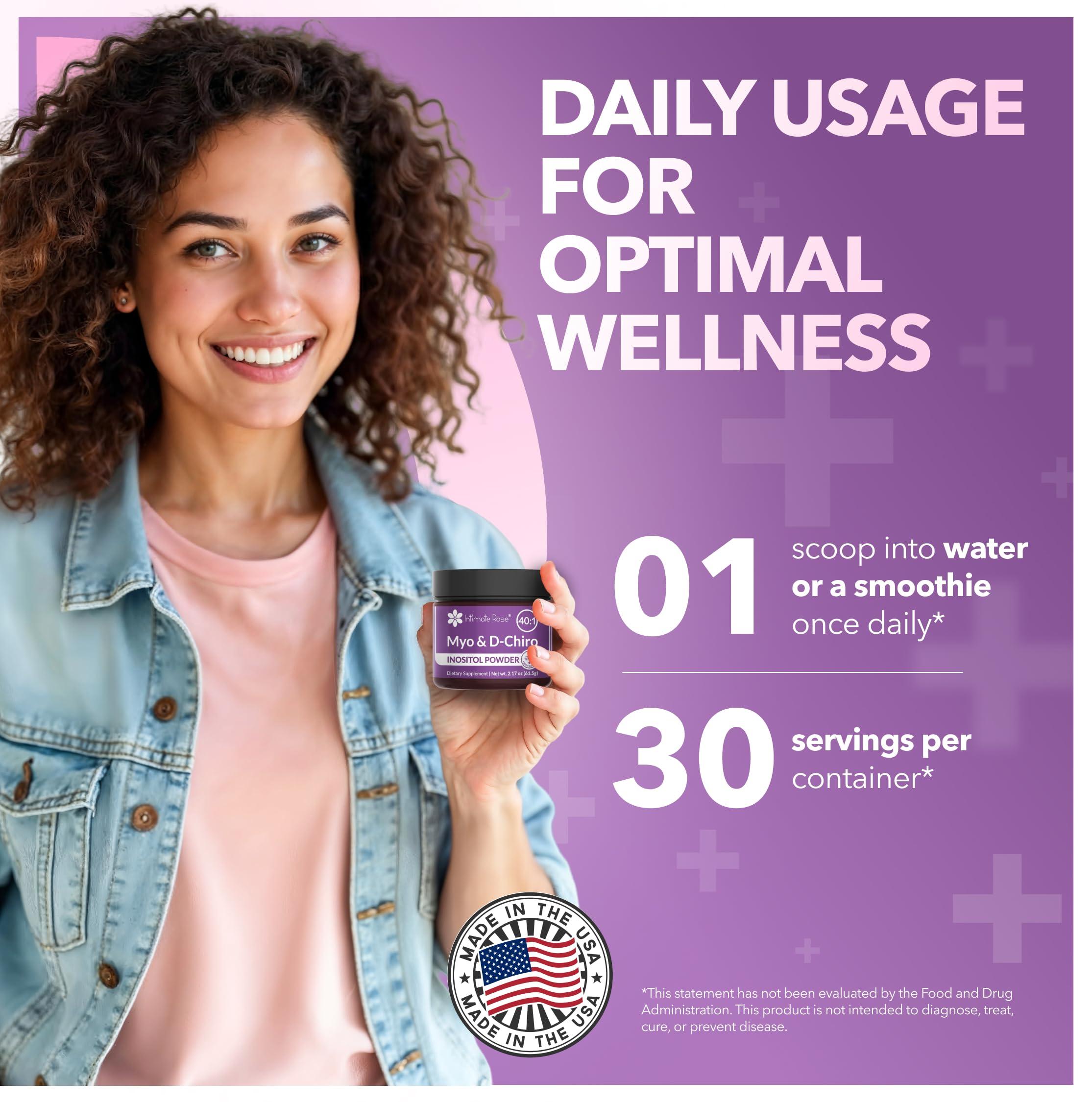 Intimate Rose Intimate Rose Inositol Supplement for Women Powder - Myo-inositol & D-Chiro Inositol - Hormonal Balance & Healthy Ovarian Function Support for Women - Ideal 40:1 Ratio - Made in USA