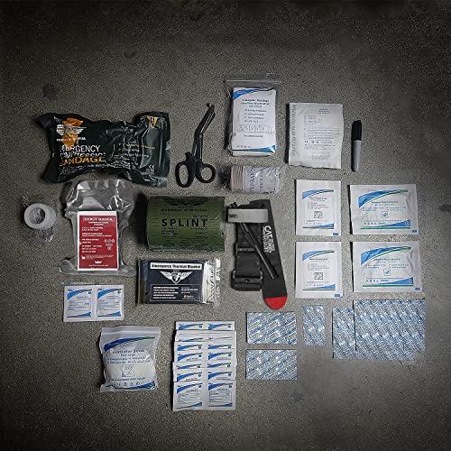 EVERLIT EVERLIT Emergency Trauma Kit, CAT GEN-7 Tourniquet 36" Splint, Military Combat Tactical IFAK for First Aid Response, Gun Shots, Severe Bleeding Control (OD Green)
