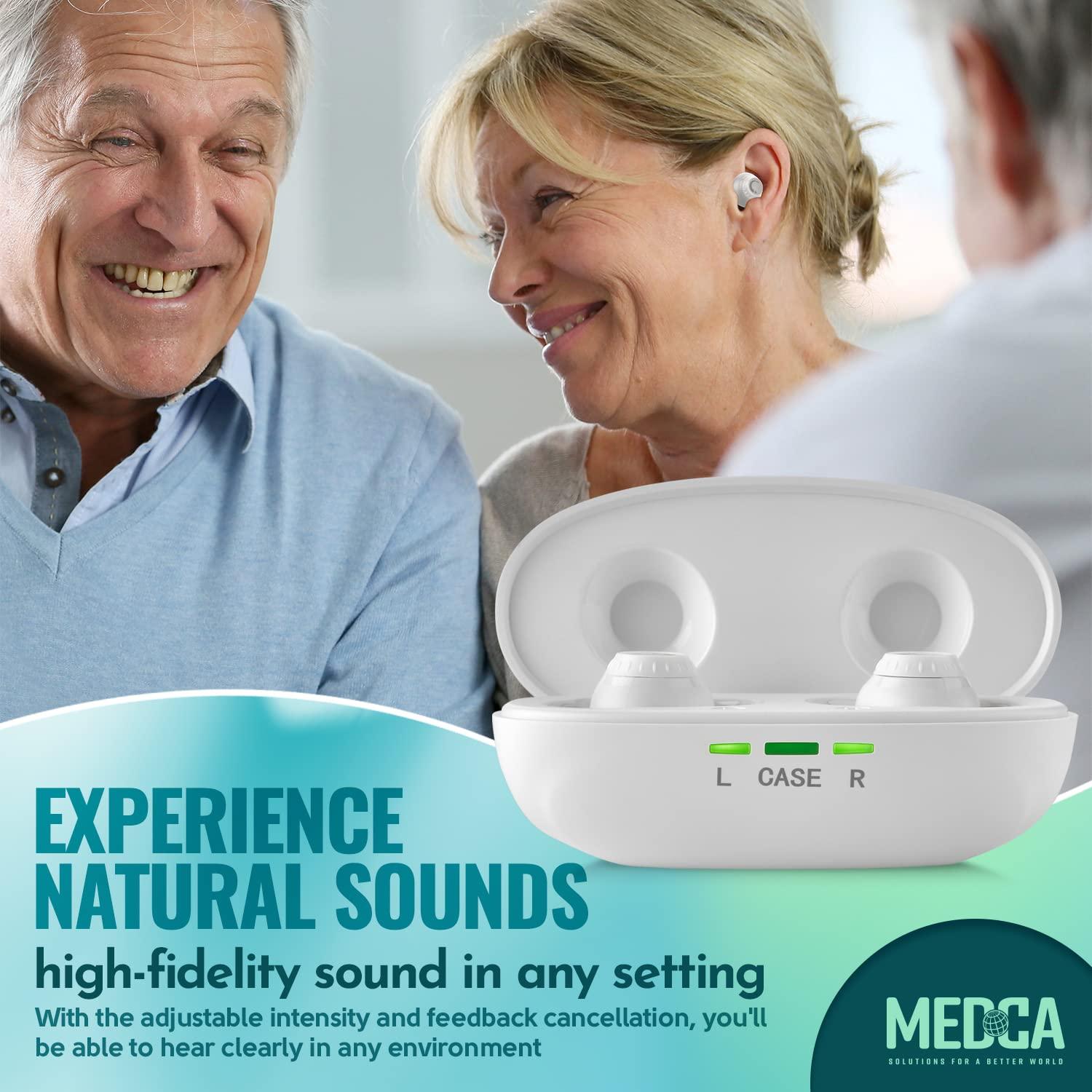 MEDca Mini Digital - ITE Rechargeable Personal - Lightweight Device with Noise Cancelling, in-Ear Detection & Volume Control Dial for Adults Seniors, White