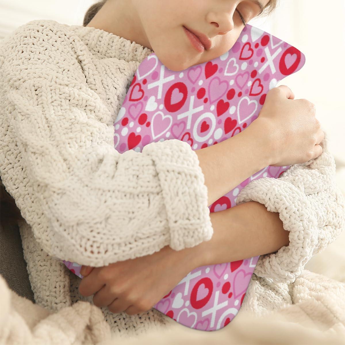 POFATO Valentine Love Heart Pattern Hot Water Bottle with Cover for Pain Relief Cramps, 2L Rubber Warm Hot Water Bags for Bed Hand Feet Belly Warmer, Hot or Cold Compress Water Bottle