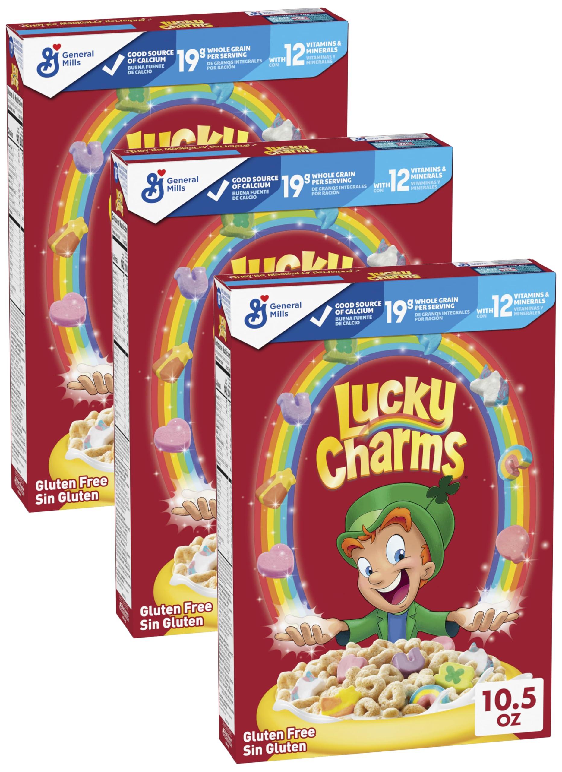 Lucky Charms Lucky Charms Gluten Free Cereal with Marshmallows, Kids Breakfast Cereal with Whole Grain Oats, 10.5 OZ (Pack of 3)