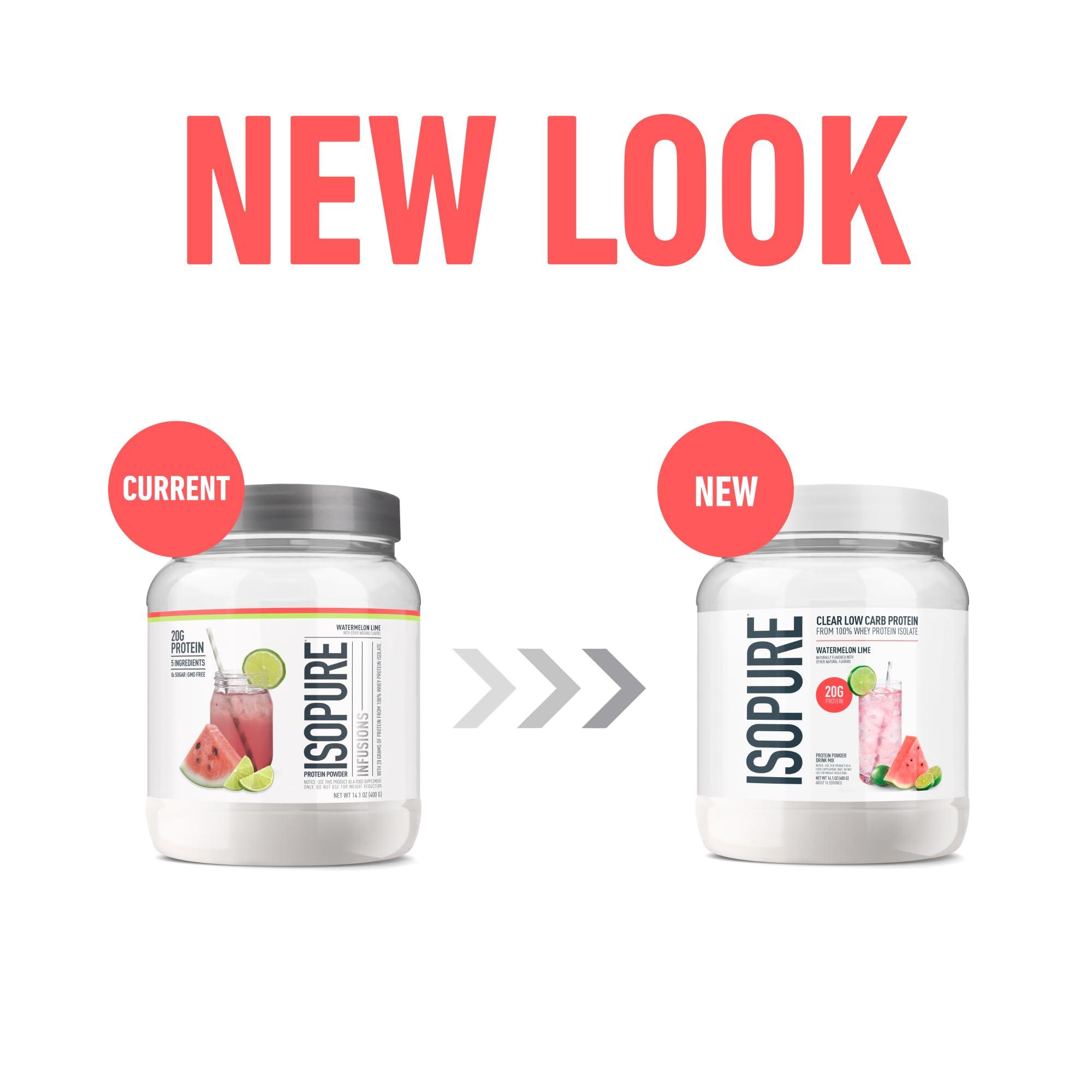 Isopure Isopure Clear Whey Isolate Protein Powder Infusions, Lactose Free, Gluten Free, Naturally Flavored, Watermelon Lime, 20g Protein Per Serving, 14.1 Oz, 16 Servings