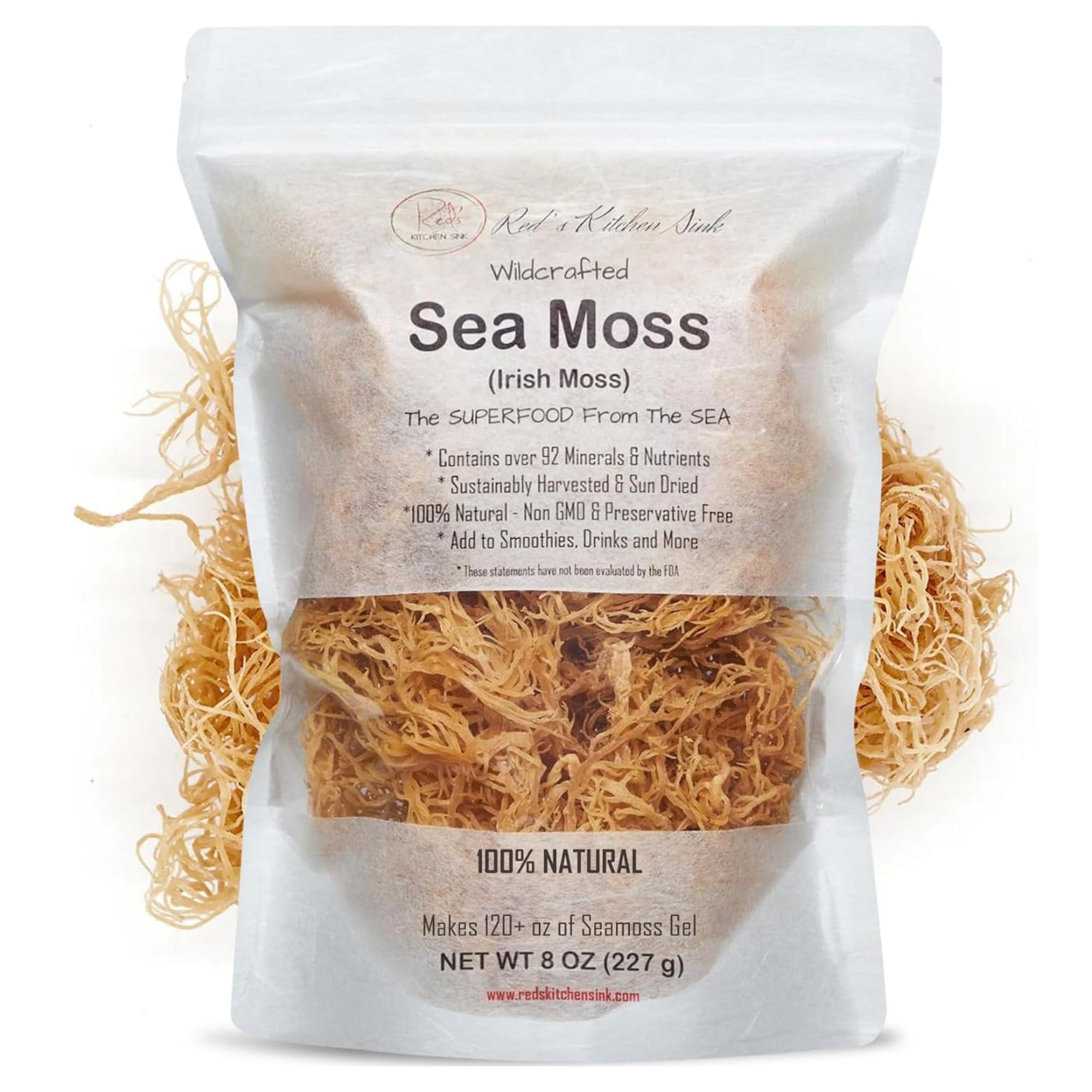 Red\'s Kitchen Sink Sea Moss | Irish Sea Moss | Wildcrafted - 100% Natural, Makes 120+ oz of Seamoss Gel, from St. Lucia | Dr. Sebi - 8oz