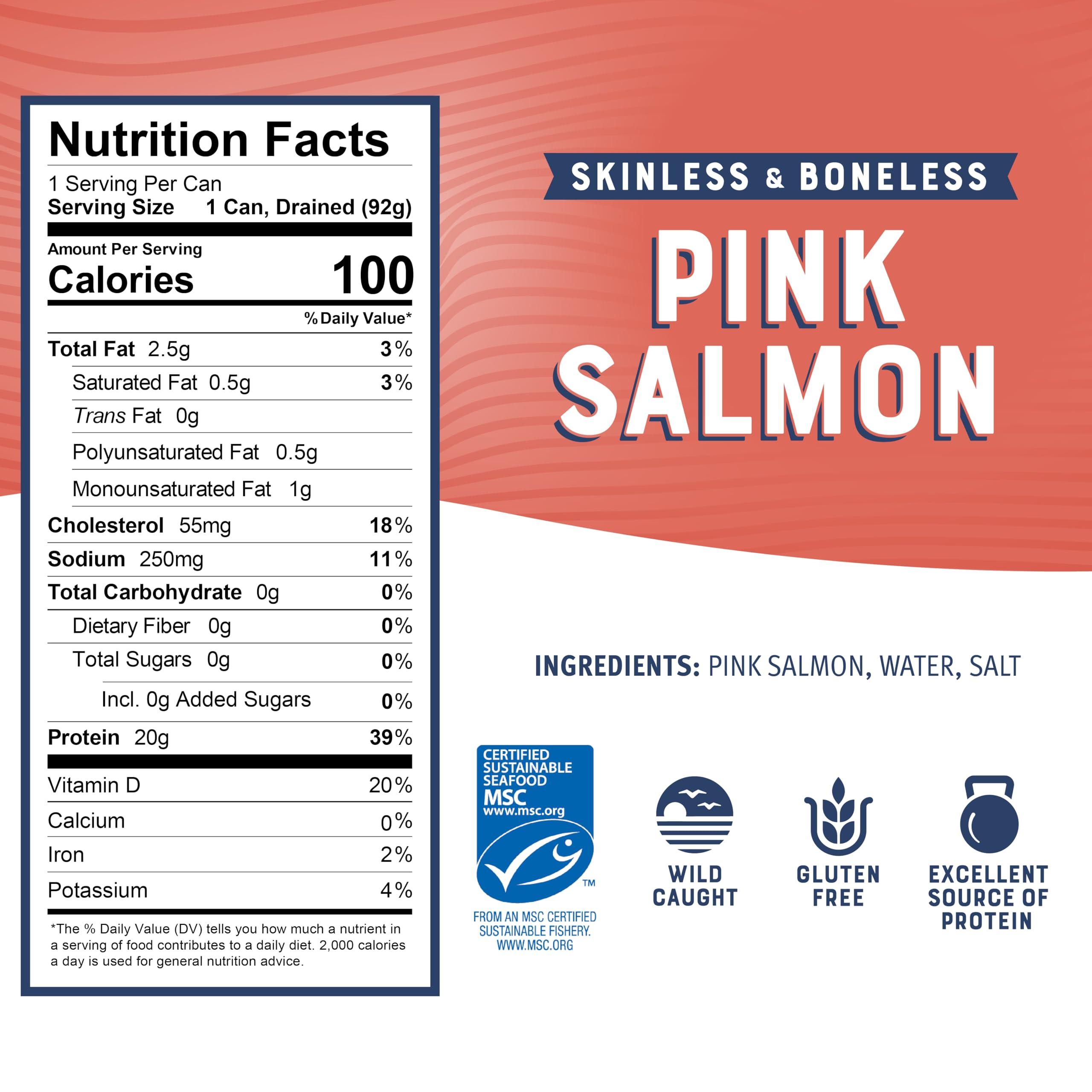 Bumble Bee Bumble Bee Skinless & Boneless Canned Pink Salmon in Water, 5 oz Can - Premium Wild Caught Salmon - 20g Protein per Serving - Gluten Free, Kosher, MSC Certified (Pack of 6)