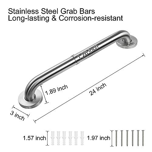 VANNSOO VANNSOO Grab Bars for Shower, Bathroom Shower Handle for Elderly Seniors, Toilet Safety Suction Handicap Grab Bars for Wall, Stainless Steel Hand Rail for Bathtubs (24 Inch, Brushed)