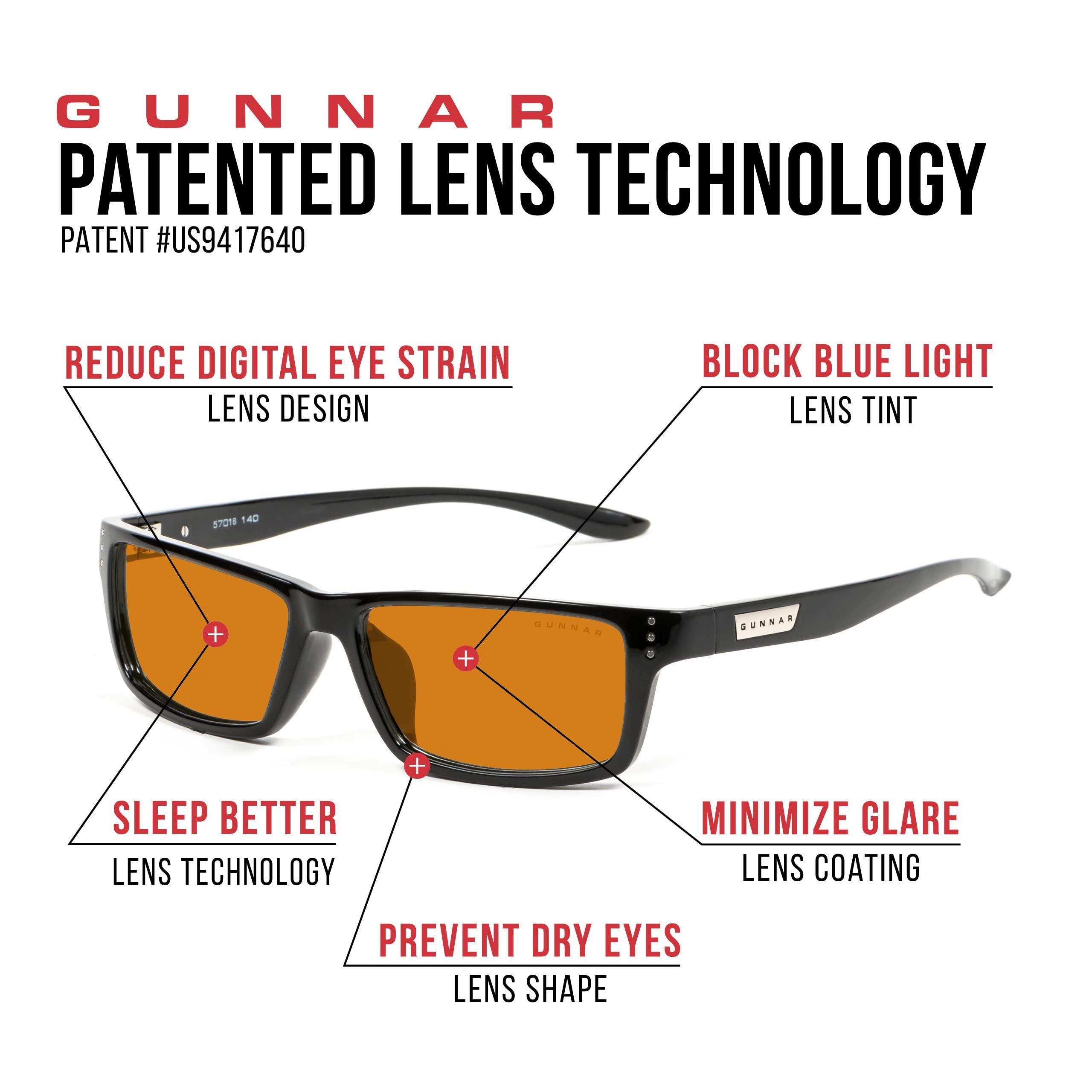 Gunnar Gunnar - Gaming and Computer Glasses - Blocks 98% Blue Light - Riot, Onyx, Amber Max Tint, 57 mm