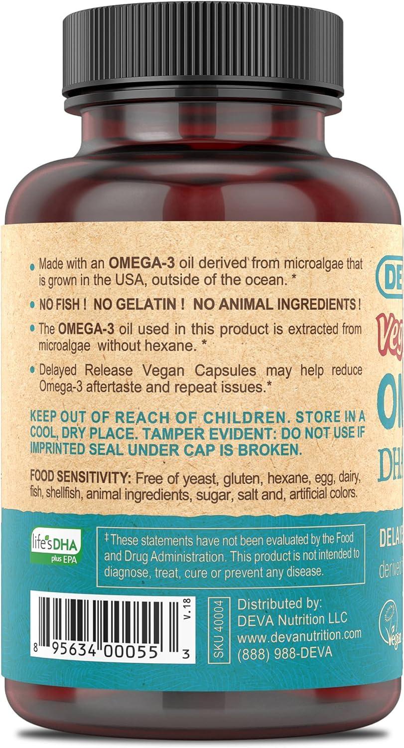 DEVA DEVA Vegan Omega-3 DHA-EPA, from Micro Algae, Delayed Release, 90 Vegan Capsules (Pack of 2)