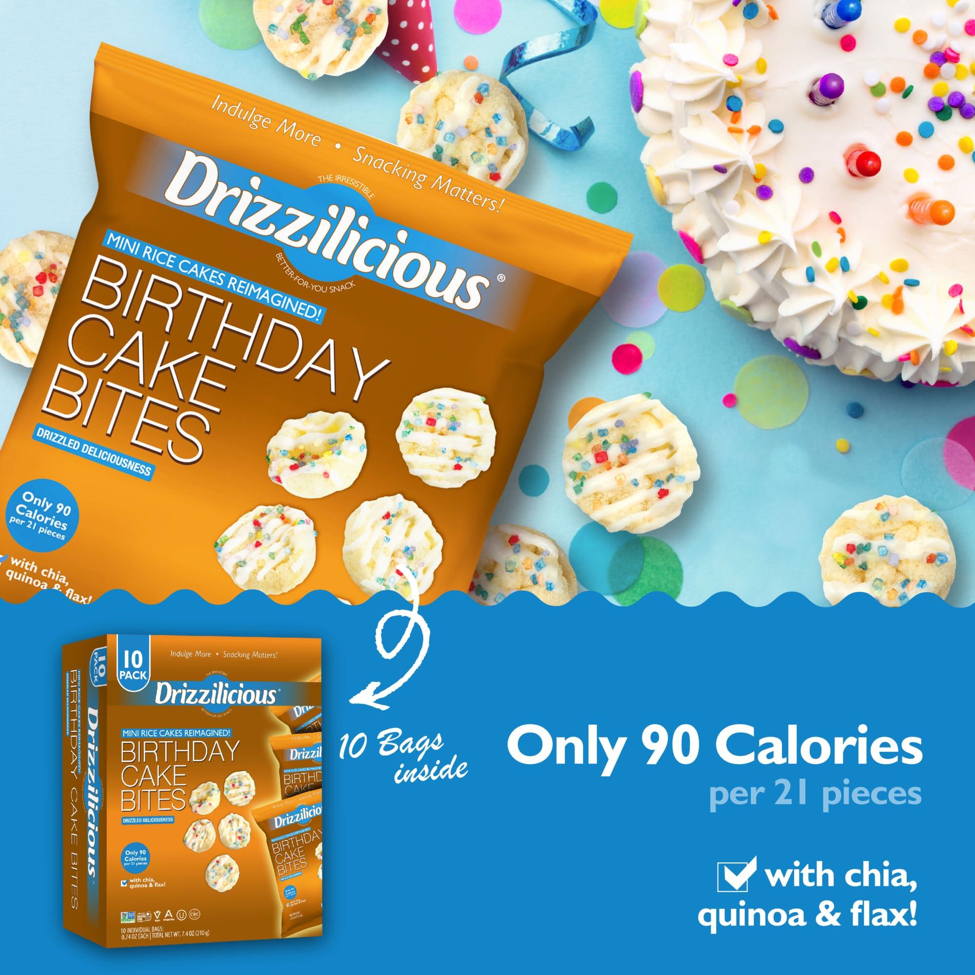 Drizzilicious Drizzilicious Mini Rice Cakes Birthday Cake - Rice Crisps, Healthy Snack for Adults and Kids, Flavored Rice Cakes, Vegan, Gluten Free, Allergen Free, Only 90 Calories Per Bag - 0.74 oz (Pack of 10)