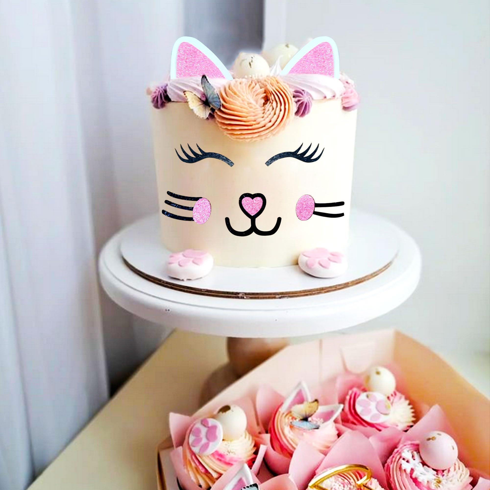 Purple Cat 8th Birthday Cake Topper - Rose Gold Glitter Number 8 For Cat Lover Parties