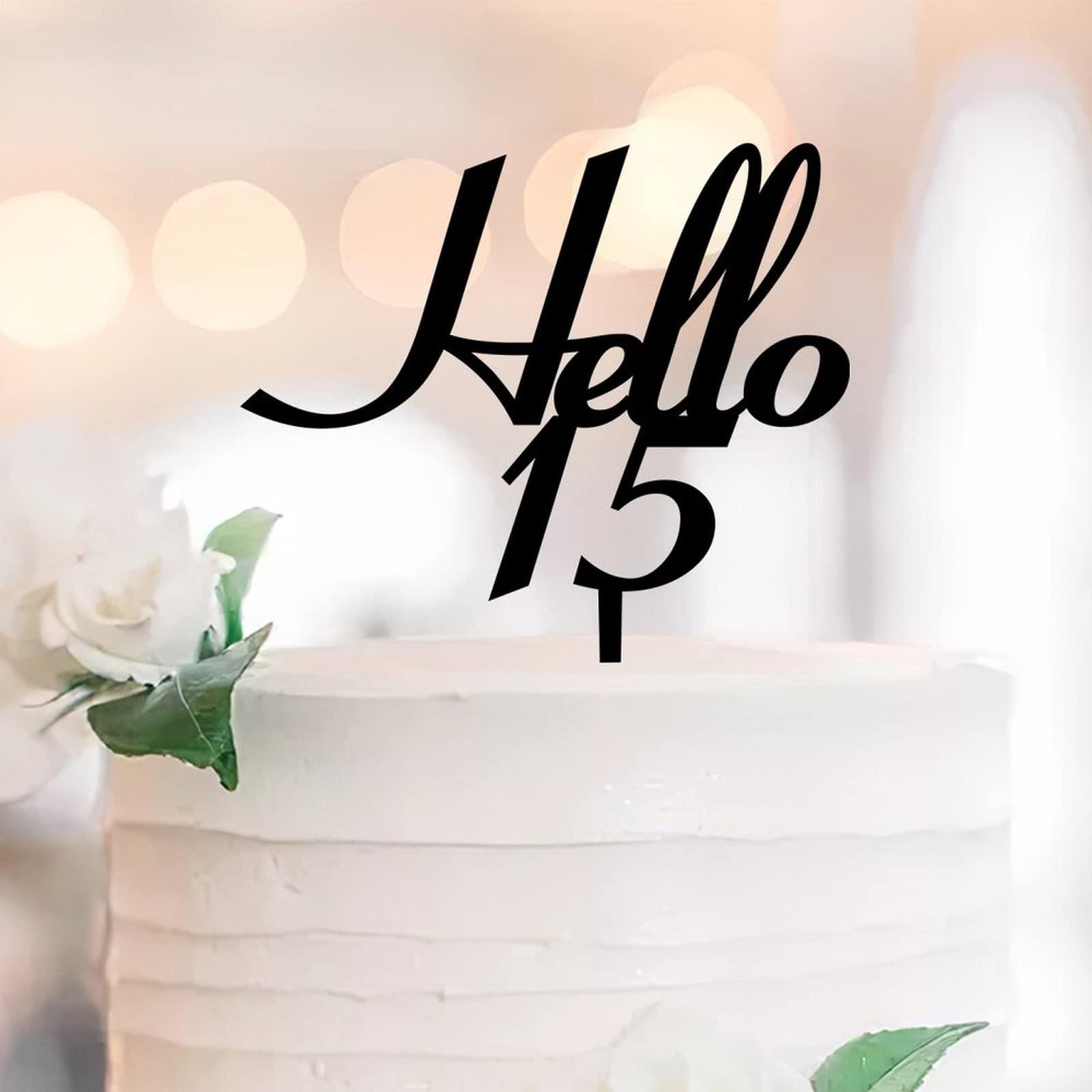 lutieger hello 15 Cake Topper 15th Happy Birthday Cake Topper Acrylic Black Custom Birthday Fifteen 15 Years Old Party Decor 15th Anniversary Birthday Keepsake Gifts For Children Kids