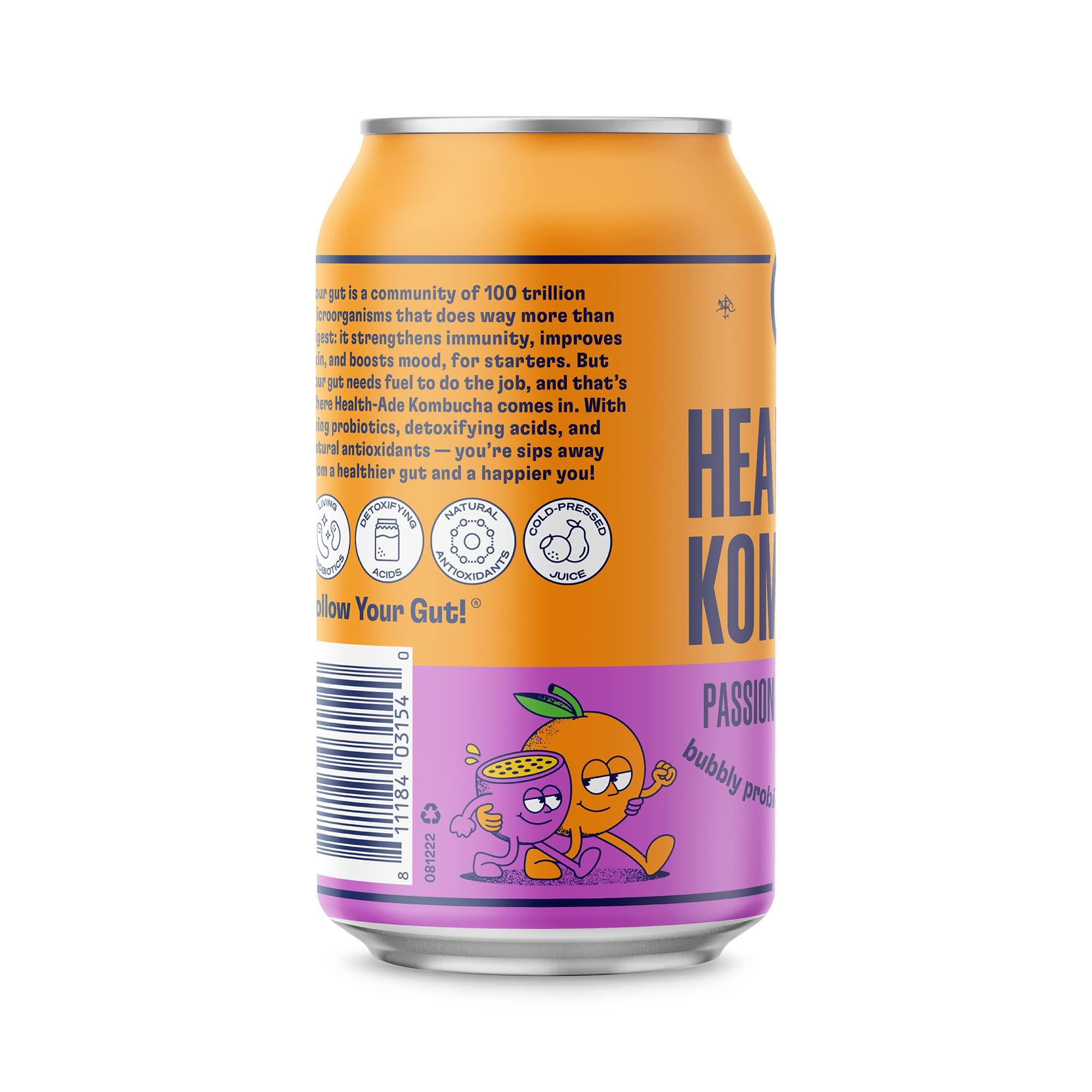 Health-Ade Health-Ade Passion Fruit-Tangerine Kombucha, Organic Drink, 12-Pack (11.5 Fl Oz Cans) Fermented Tea with Probiotics, Non-GMO, Vegan, Gluten-Free