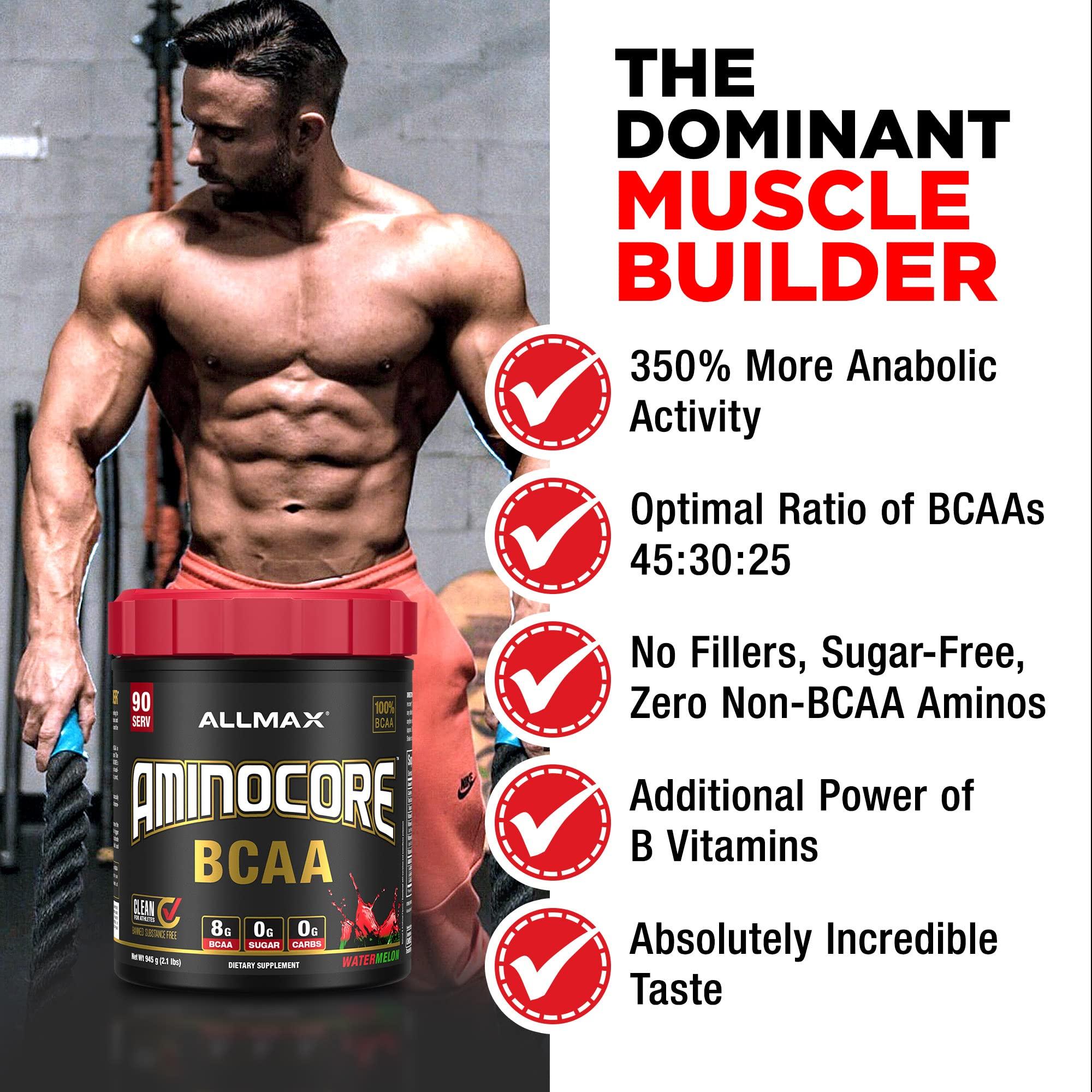 ALLMAX Nutrition AMINOCORE BCAA 8G BCAAs 100% Pure Branch Chained Amino Acids Gluten Free - Watermelon - 315 Gram