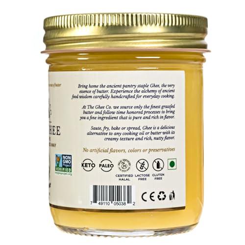 THE GHEE CO. The Ghee Co, Grass fed Ghee, 8 oz, Non GMO,Kosher and Halal, Paleo & Keto friendly, Lactose & Casein Free, Made homestyle, Glass jar