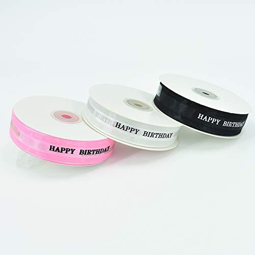 TONIFUL TONIFUL Happy Birthday Ribbon 1 Inch White Satin Silk Ribbons for Gift Wrapping 50 Yards Chiffon Organza Ribbon for Birthday Party Supplies Bouquet Wrapping Cake Box Wrapping Decoration