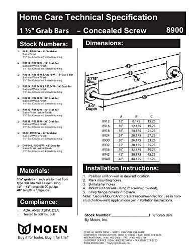 Moen Moen 8912 Home 12-Inch Bathroom Grab Bar, Stainless Steel with Moen 8732 Home 32-Inch Bathroom Grab Bar, Stainless
