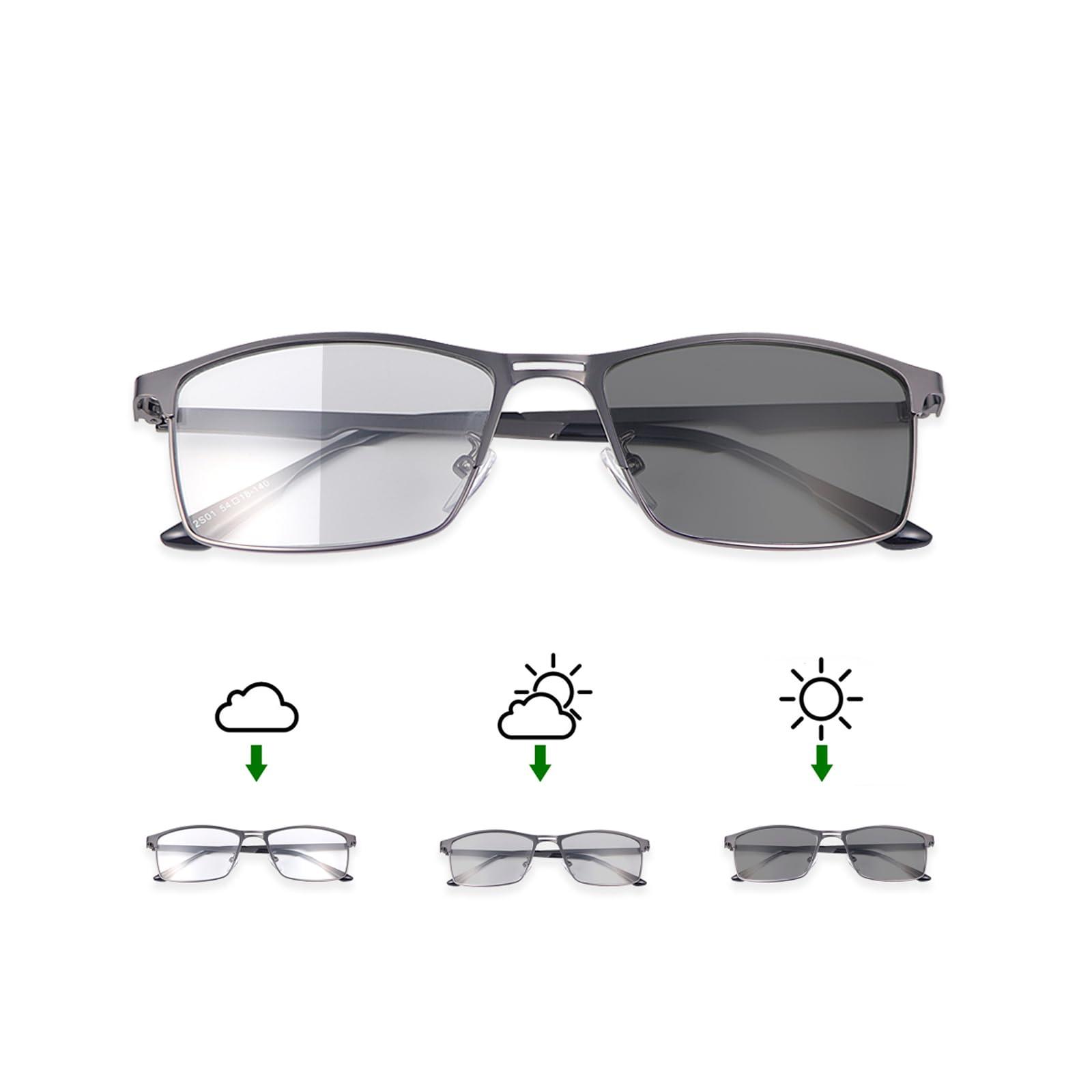 Vepiant Vepiant Photochromic Bifocal Reading Glasses Men Women Transition Sunglasses UV400 Protection Sun Readers Far and Near Dual-Use Blue Light Blocking Eyeglasses Full Rim Metal Frame Presbyopia Eyewear