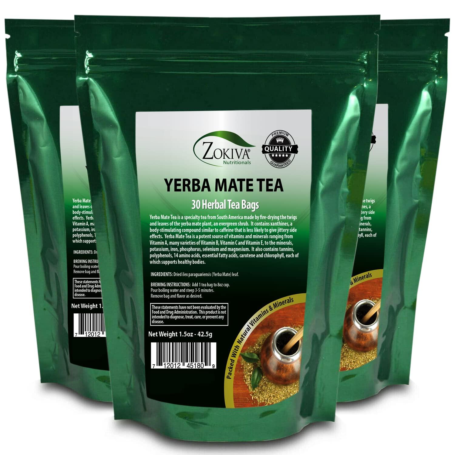 Zokiva Nutritionals Yerba Mate Tea 3-Pack 100% Pure (90 Premium Bags) All-Natural Immune System Support