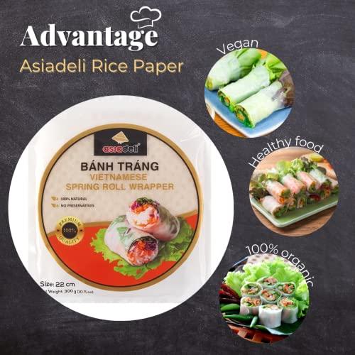 ASIADELI 30 Sheets Premium Rice Papers, 30~32 Sheets Per Pack, 10.5 oz, Vietnamese Spring Roll Wrapper, Premium Rice Paper, Round 22cm by ASIADELI(Pack of 1 Bag)