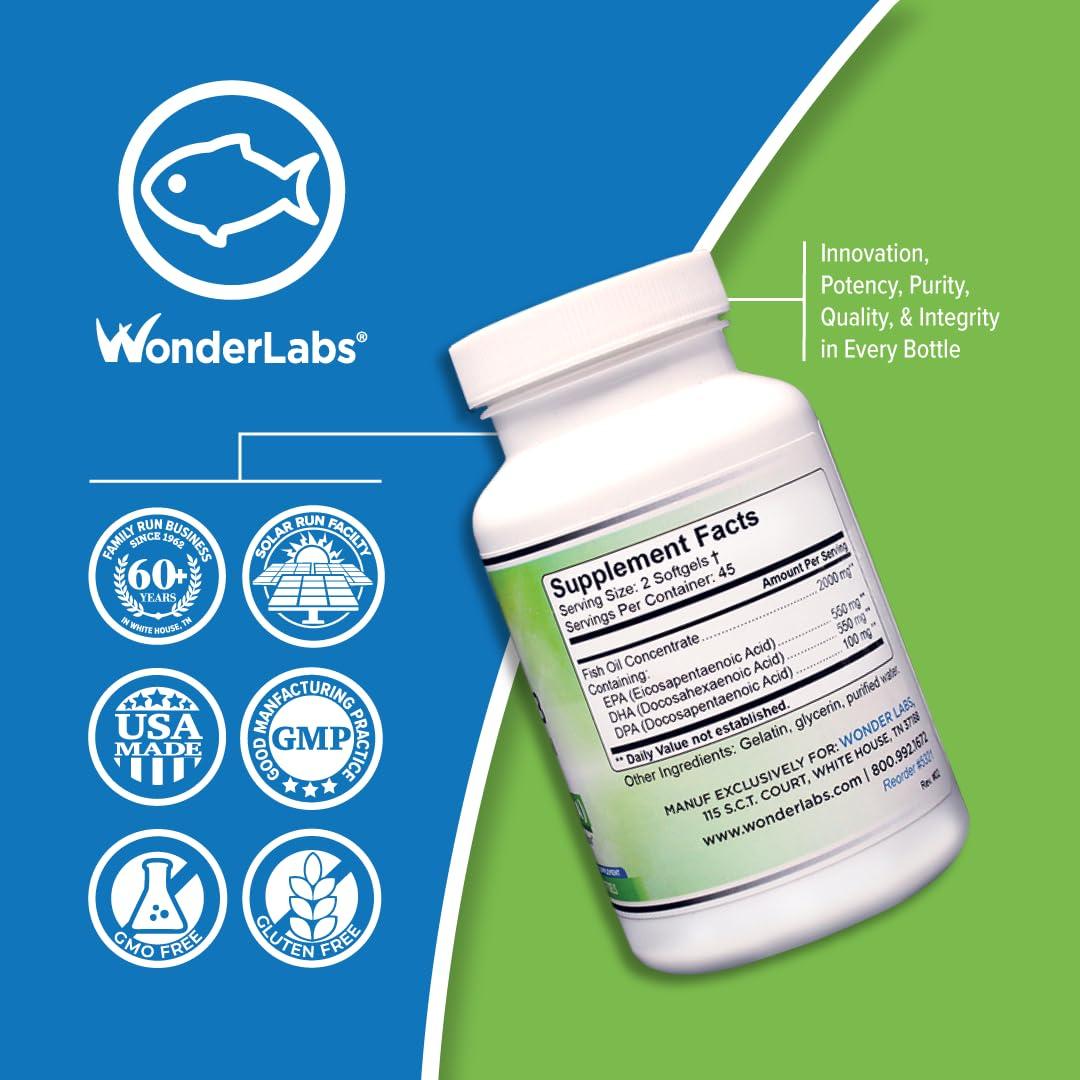 Wonder Laboratories Wonder Laboratories EZ Omega-3 Atlantic Menhaden Fish Oil Supplement 2000 mg, Burpless, Made in The USA, Perfect Balance of EPA+ DHA + DPA 180 Softgels