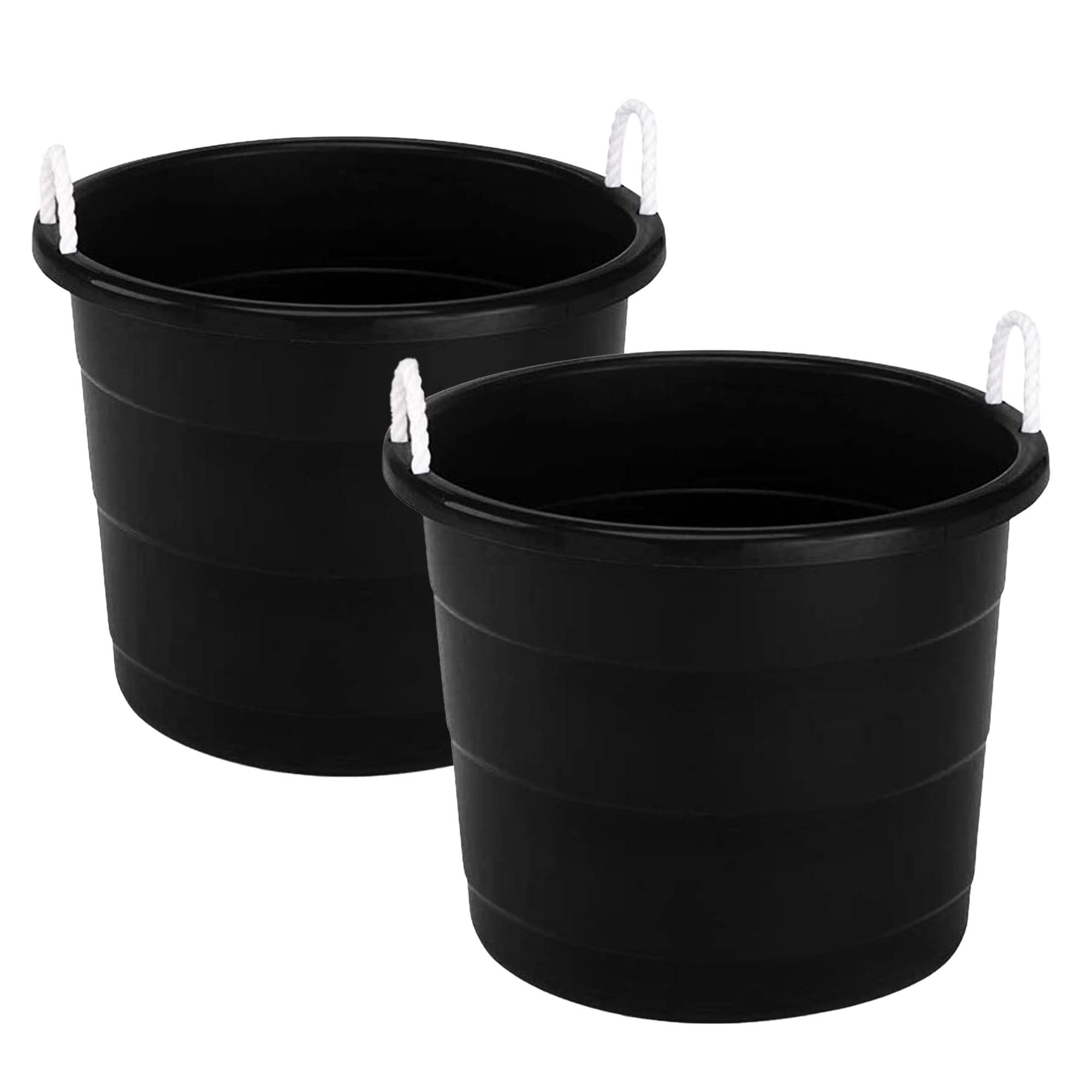 HOMZ HOMZ 6-Pack Utility Tub, Large Plastic Storage Bucket with Rope Handles, 17 Gallon, Black