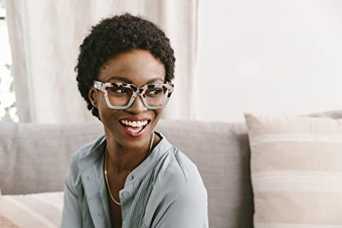 Peepers by PeeperSpecs Peepers by PeeperSpecs Oprah\'s Favorite Women\'s Take a Bow Square Blue Light Blocking Reading Glasses - Chai Tortoise/Green +0.00