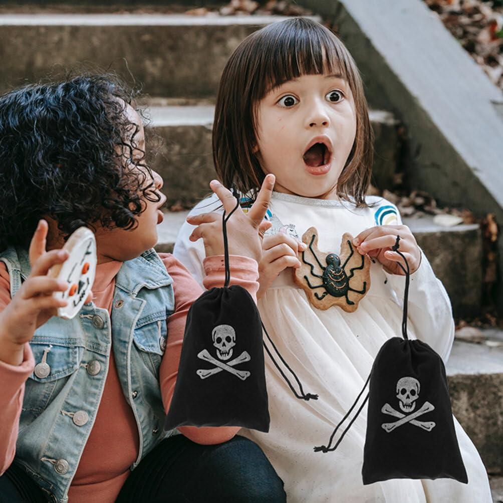 Healifty Halloween Pirate Bags with Drawstring, 6Pcs 6.1 x 4.5 Inches Pirate Goodie Bags, Pirate Bags Candy Pouches Wrapping Bags for Halloween Party