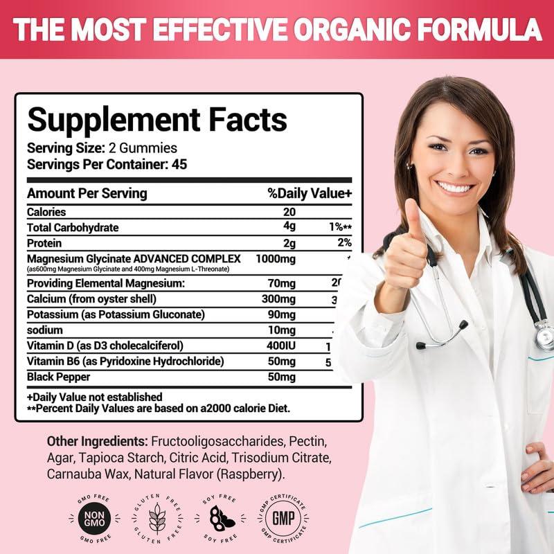 VIKAPER Magnesium Glycinate Gummies 1000mg Sugar Free,Magnesium Potassium Supplement with Vitamin D3,B6 to Sleep,Stress,Muscle Relief,Nerve Health Support for Adults,180 Raspberry Flavor Gummy