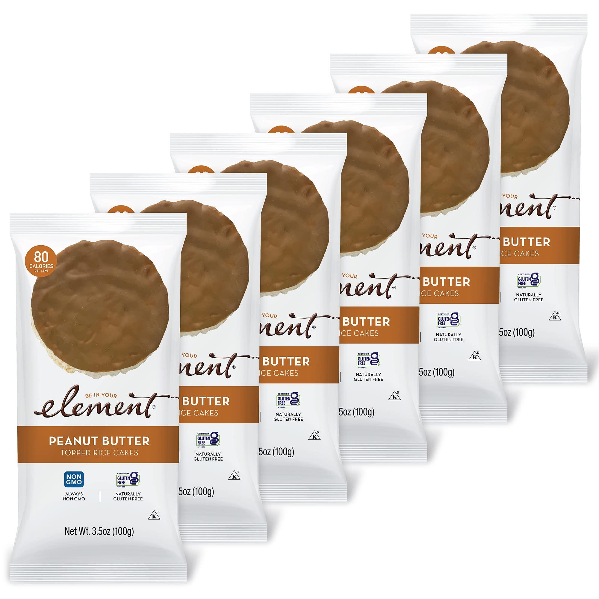 ELEMENT Element Snacks - Peanut Butter Topped Rice Cakes (Pack of 6), All-Natural Rice, Healthy Snacks for Kids or Adults, Non GMO, Certified Gluten-Free and Kosher