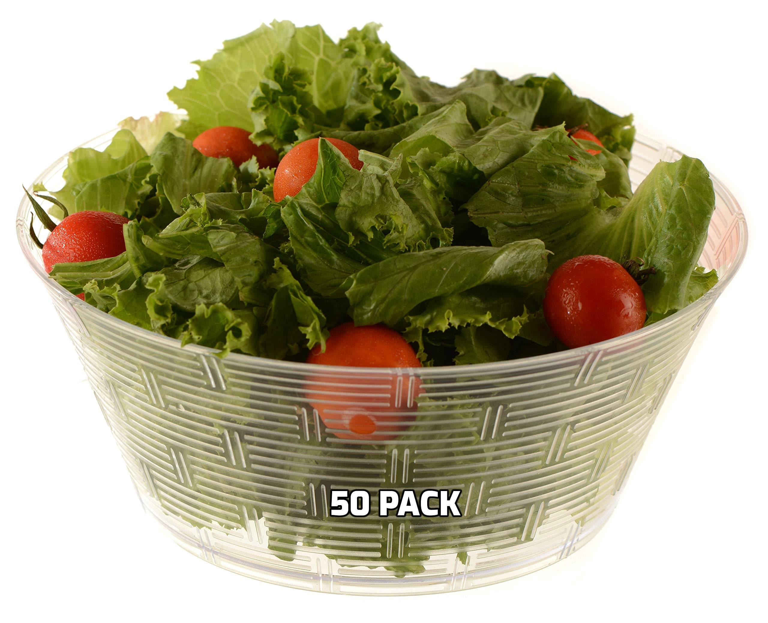 EcoQuality [50 PACK] Reusable Clear Plastic Bowls - Disposable Hard Plastic Bowls Medium Dessert Bowls - Great for Weddings, Serving, Catering, Ice Cream, Event or Home Party Supplies Basket Weave Design