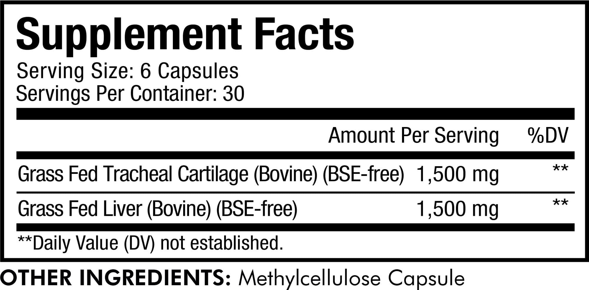 Codeage Codeage Grass Fed Beef Cartilage Supplement - Freeze Dried, Non-Defatted, Desiccated Beef Tracheal Bovine Cartilage & Liver Pills – Pasture Raised Argentina Beef Vitamins - Non-GMO -180 Capsules