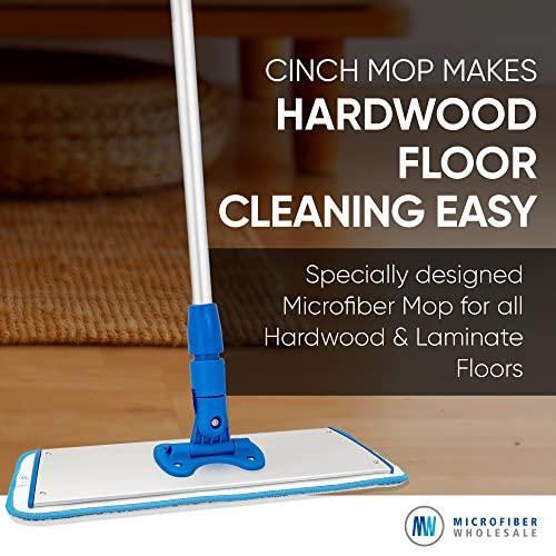 Microfiber Wholesale Cinch Mop - Microfiber Mop for Hardwood Floors - Flat Mops System for Wood, Tile, Laminate, Vinyl, 2 Wet Pads Refills, Reusable Micro Fiber Mopping Heads