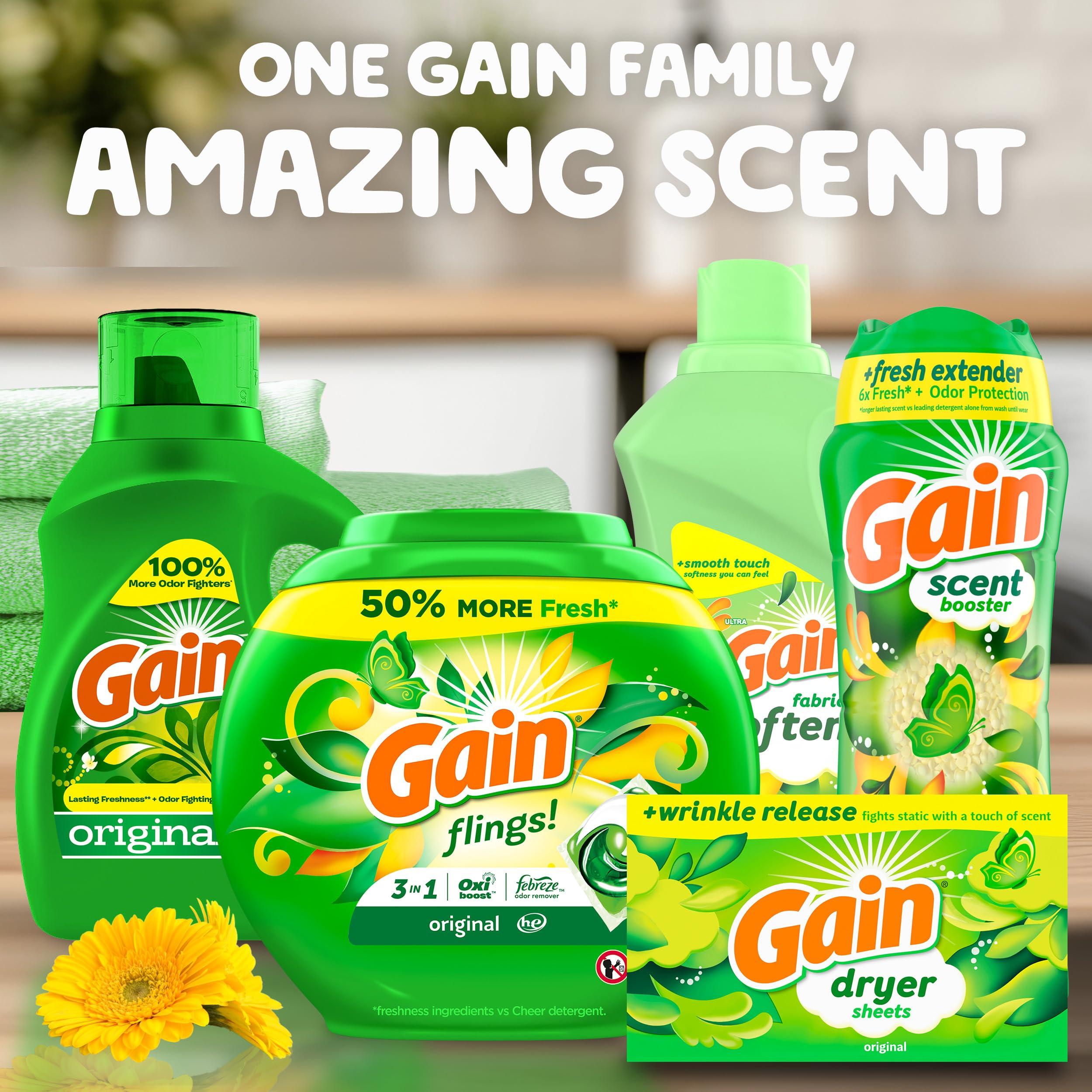 Gain Gain Fabric Softener, Original Scent, 140 fl oz, 190 Loads, HE Compatible, Packaging may vary