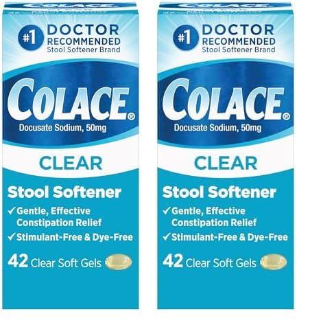 Colace Colace Clear Stool Softener Soft Gel Capsules Constipation Relief 50mg Docusate Sodium Doctor Recommended 42ct (Pack of 2)