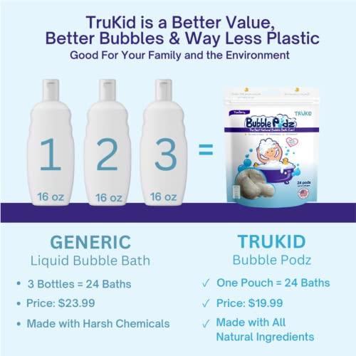 TruKid TruKid Bubble Podz Bubble Bath for Baby & Kids, NEA-Accepted for Eczema, Gentle Refreshing Colloidal Oatmeal Bath Bomb for Sensitive Skin, pH Balance 7 for Eye Sensitivity, Unscented (60 Podz)