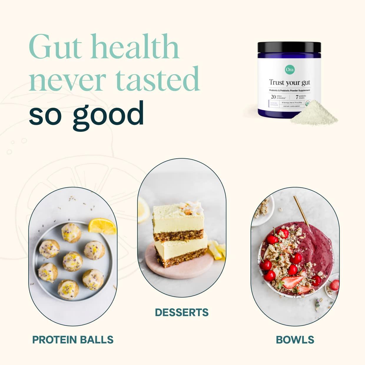 Ora Organic Ora Organic Prebiotic and Probiotic Powder Supplement - 20 Billion Probiotics, 7 Strains for Best Prebiotic Powder, Non-GMO, Probiotics for Women, Men & Kids - Lavender Lemonade Flavor, 30 Servings