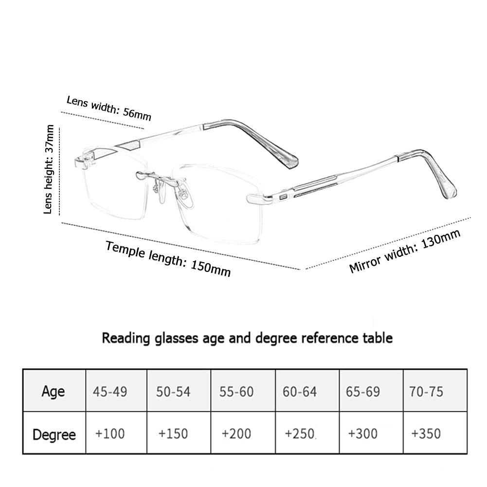 NWB NWB Rimless Reading Glasses Blue Light Blocking for Men,Crystal Clear Lens,Metal Frame Spring Hinges Readers Anti Glare