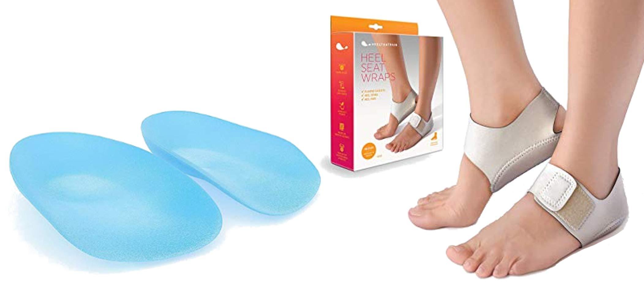 Heel That Pain Heel That Pain Gel Plantar Fasciitis Insoles Heel Seats Orthotic Inserts, Large (W 10.5-13, M 8.5-12) & Heel That Pain Heel Seat Wraps for Plantar Fasciitis Heel Spurs, Large (W 10.5-13, M 8.5-12)