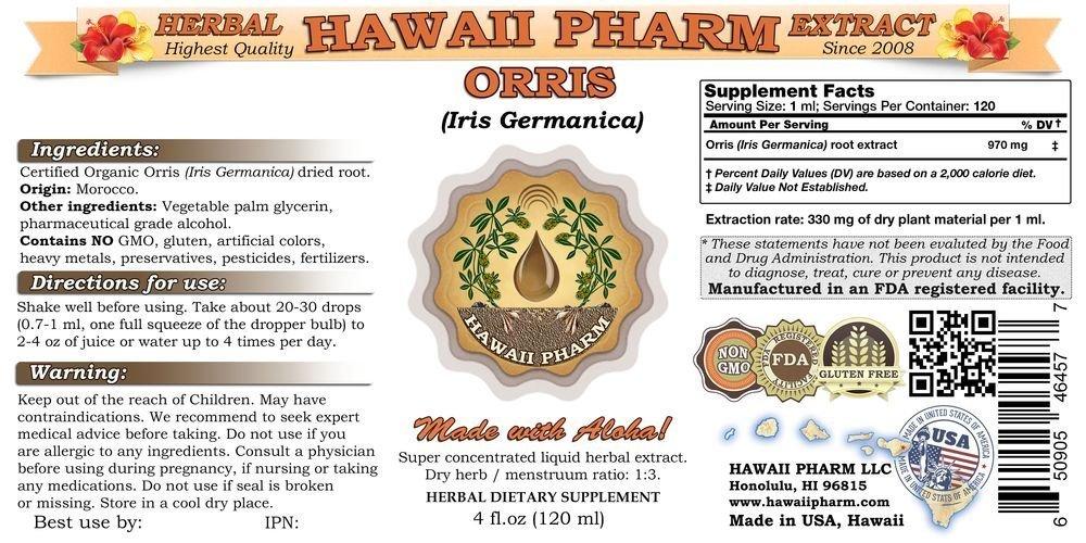 HawaiiPharm Orris (Iris germanica) Liquid Extract, Tincture, Herbal Supplement, Hawaii Pharm, Made in USA, 2x32 fl.oz