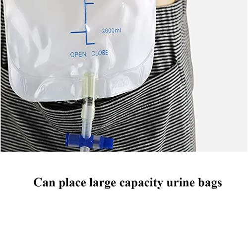 oiakus Catheter Pants, Men Incontinence Care Trousers, Ostomy Drainage Bag Urinate Pants Underwear for Disabled Elderly, Double Pocket Design Healthy Care Clothing