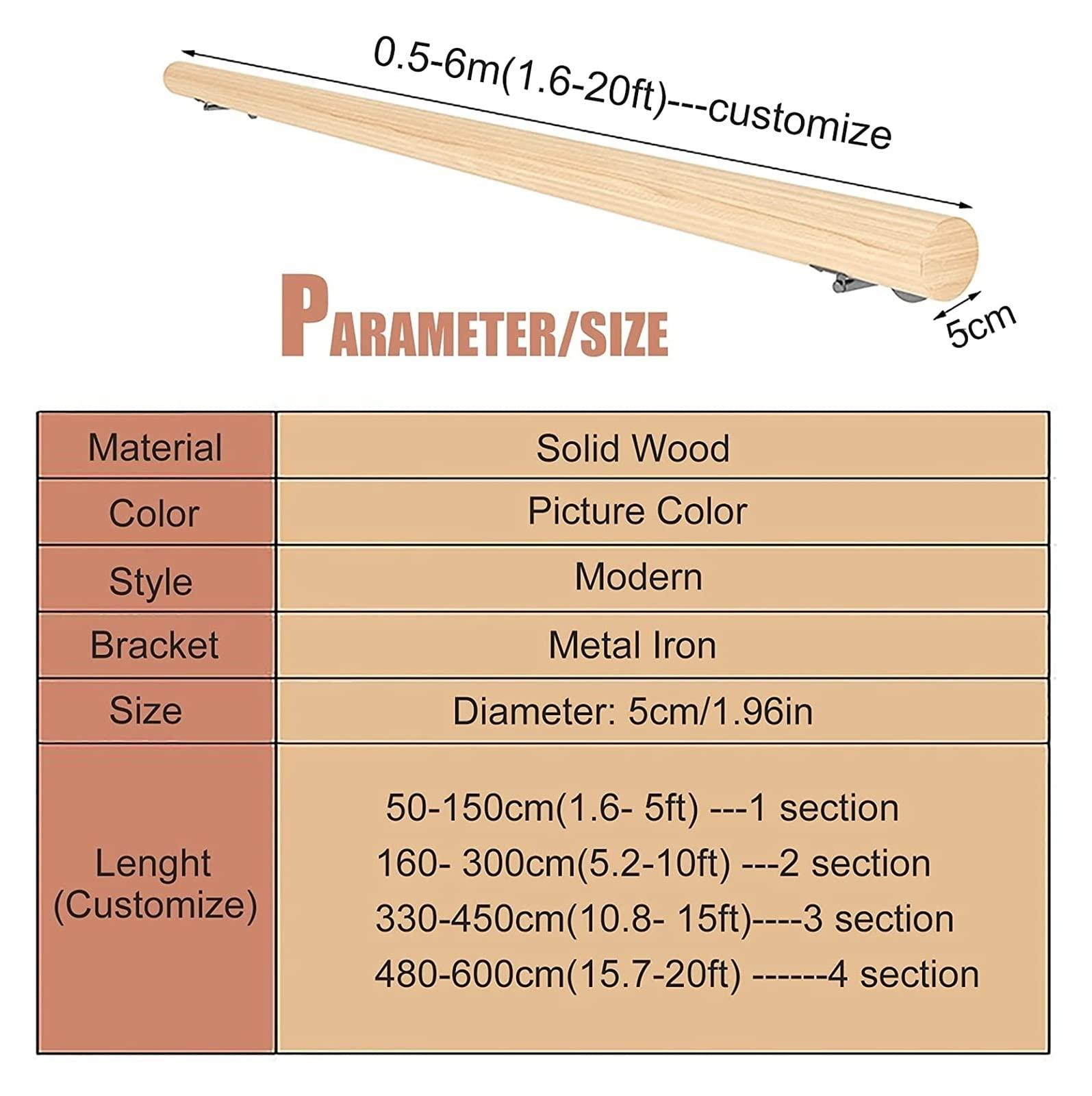 ALDEPO ALDEPO Grab Bars Wooden Stair Handrails with Fittings, Elderly/Disabled Non-Slip Banister Handrail, Wall/Indoors/Attic/Kindergarten Decor Grab Bar, Safety Stair Rail/5M (Color : 6m)