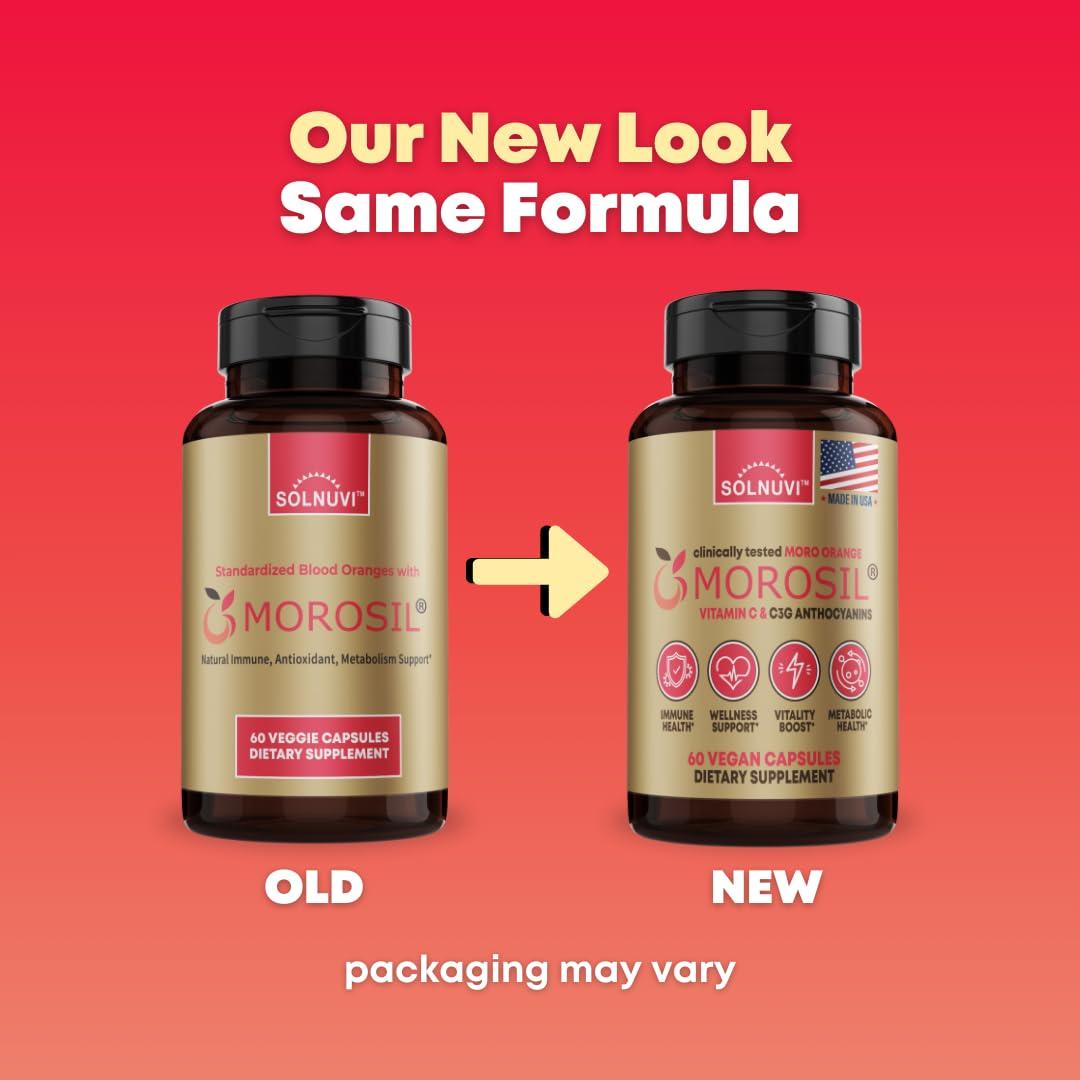 SOLNUVI Morosil Clinically Tested C3G Supplement - Metabolism, Antioxidant, Wellness Support for Men & Women - 400mg Moro Red Orange Extract - 60 Veggie Capsules - Non-GMO, Gluten-Free, Vegan-Friendly