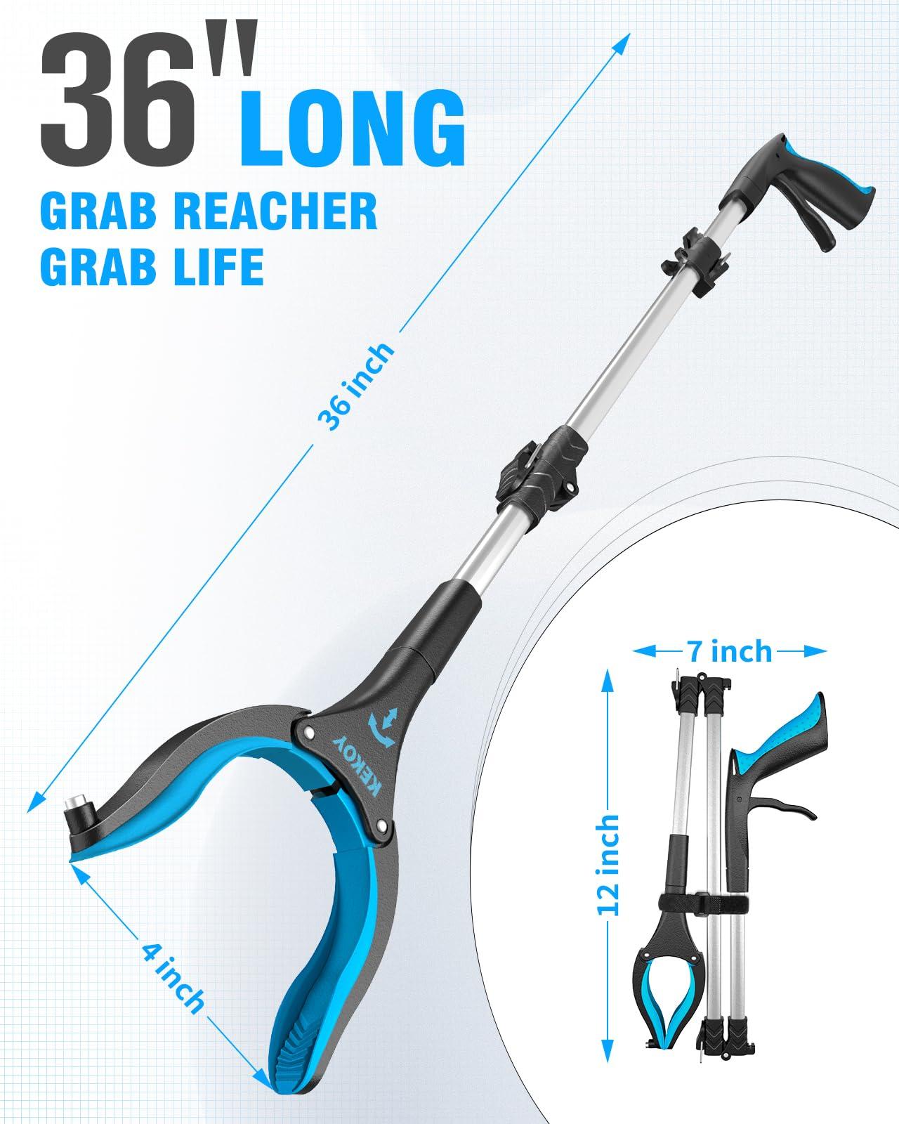 Kekoy Kekoy 8 in 1 Hip Kit, Seniors Total Hip Replacement After Surgery with 36\" Grabber Reacher Tool, Sock Aid Device, Leg Lifter, Long Handle Shoe Horn, Bath Sponge, Telescoping Back Scratcher(Blue)