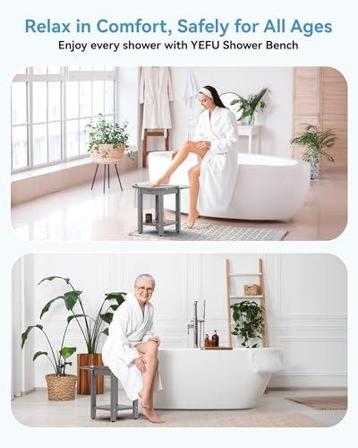 YEFU Elderly Shower Chair for Inside Shower: Shower Stool Waterproof Plastic Grey Small for Shaving Legs Bathtub Small Spaces - Shower Bench Seat for Adults Seniors Disabled