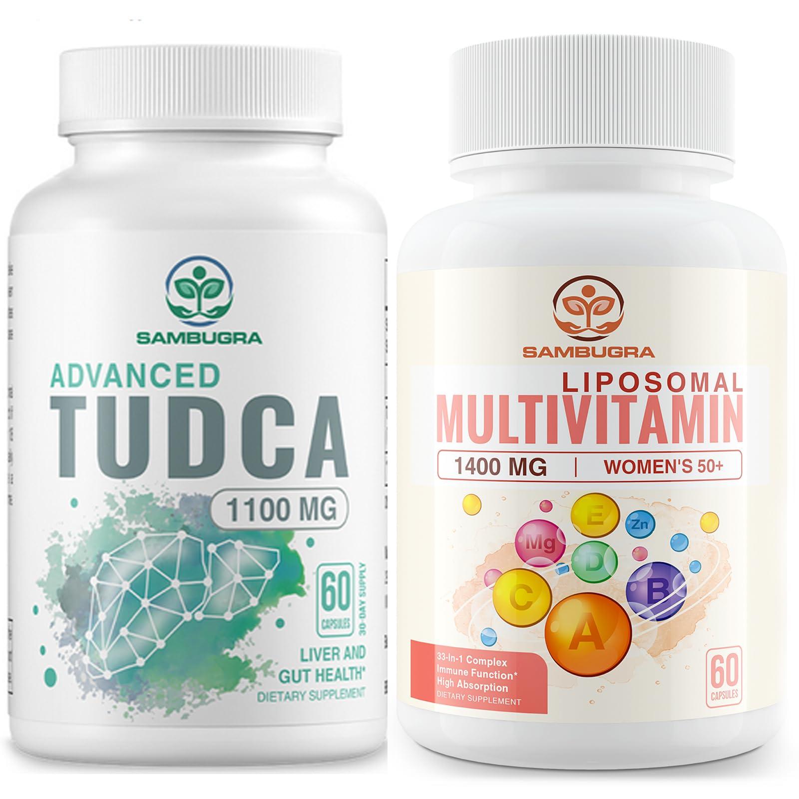 Sambugra Sambugra TUDCA Supplements 1100mg and Liposomal 33-in-1 Multivitamin Supplement, High Bioavailability Supplement,Comprehensive Support for Health (Pack of 2)