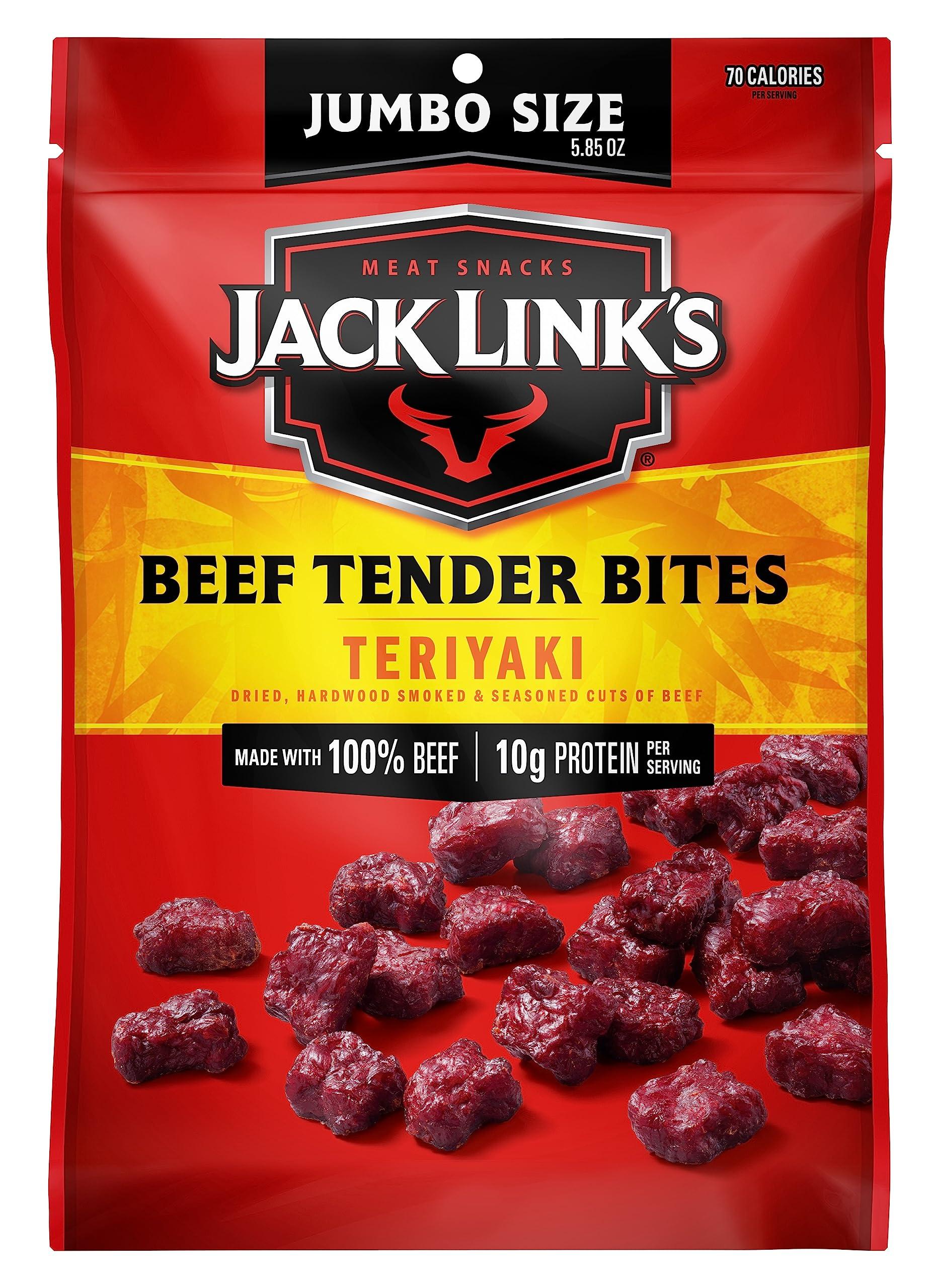 Jack Link\'s Jack Link\'s Beef Tender Jerky Tender Bites, Teriyaki, 5.85 oz Flavorful Meat Snack for Lunches, 10g of Protein and 70 Calories, Made with Premium Beef - No Added MSG or Nitrates/Nitrites