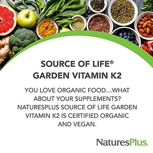 Nature's Plus NaturesPlus Source of Life Garden Vitamin K2-60 Vegan Capsules, Pack of 2 - Bone Support - Certified Organic, Non-GMO, Gluten Free - 120 Total Servings